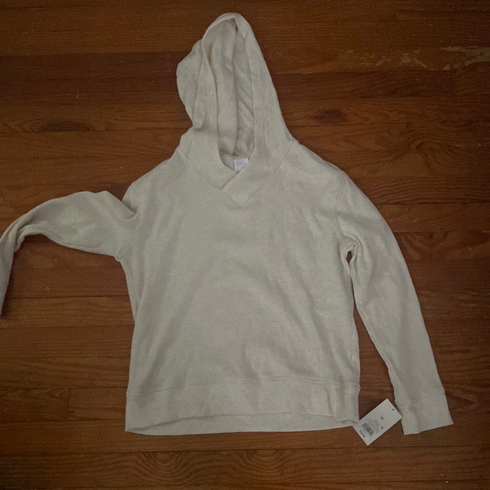 Cross neck hooded Tan Sweater